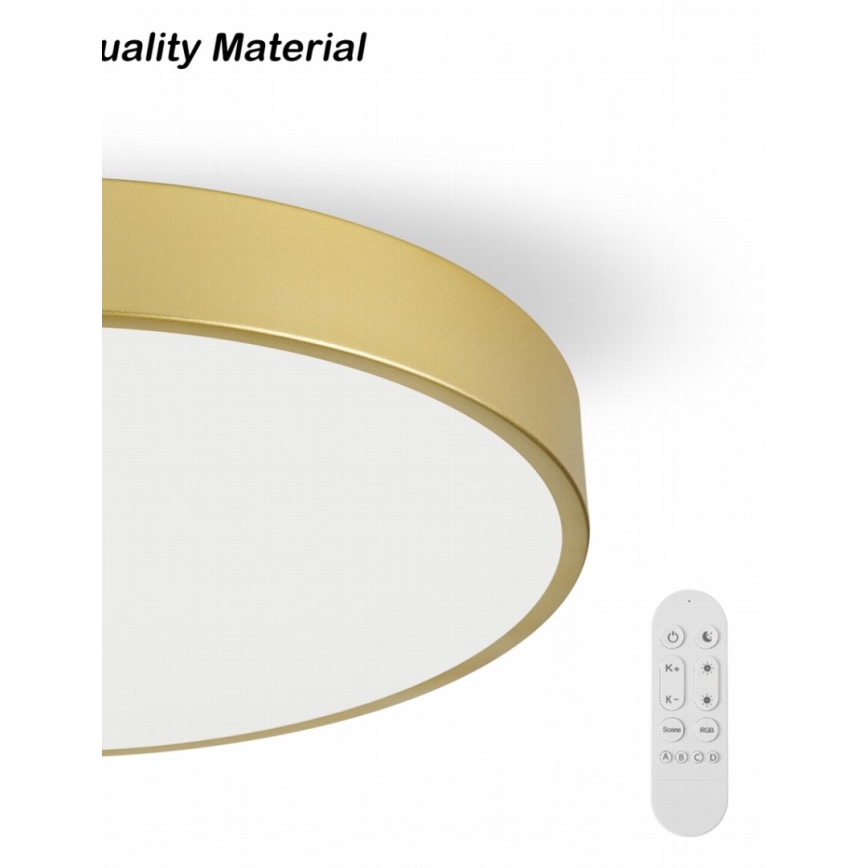 Immax NEO 07311L - LED димируемо таванно осветително тяло SEMPLICI LED/96W/230V Ø 80 см Wi-Fi Tuya златисто + дистанционно управление