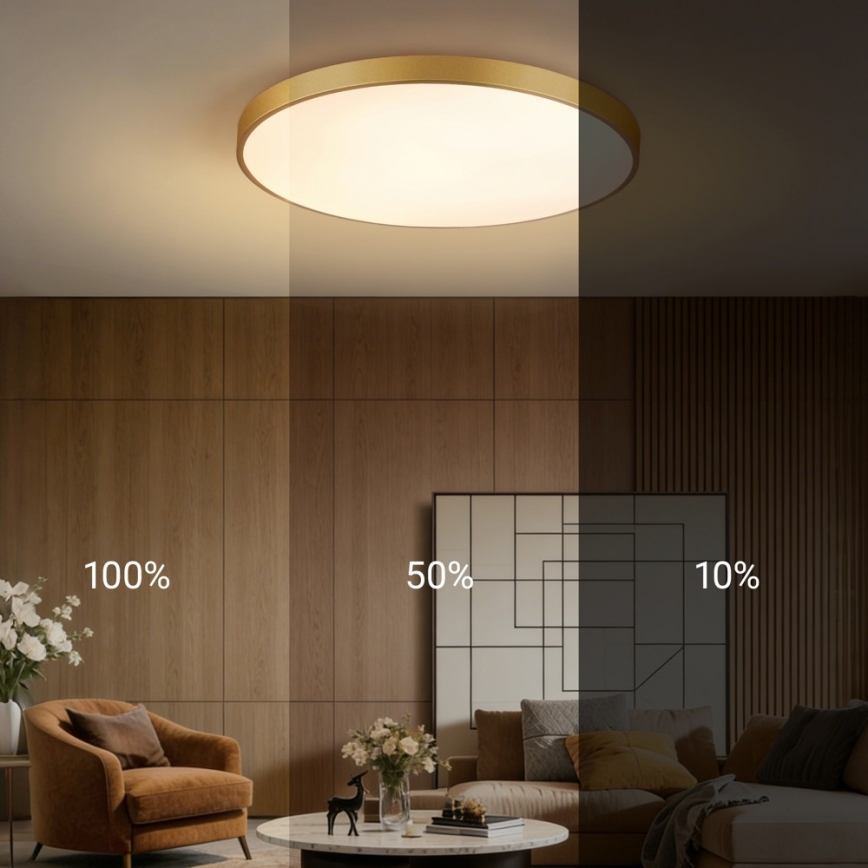 Immax NEO 07311L - LED димируемо таванно осветително тяло SEMPLICI LED/96W/230V Ø 80 см Wi-Fi Tuya златисто + дистанционно управление