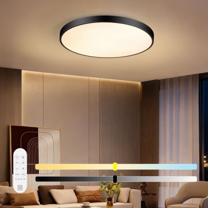 Immax NEO 07313L - димируемо LED таванно осветително тяло SEMPLICI LED/96W/230V Ø 80 см Wi-Fi Tuya черно + дистанционно управление