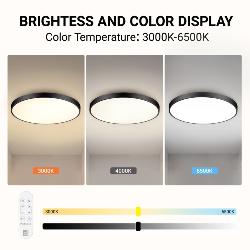 Immax NEO 07313L - димируемо LED таванно осветително тяло SEMPLICI LED/96W/230V Ø 80 см Wi-Fi Tuya черно + дистанционно управление