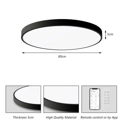 Immax NEO 07313L - димируемо LED таванно осветително тяло SEMPLICI LED/96W/230V Ø 80 см Wi-Fi Tuya черно + дистанционно управление