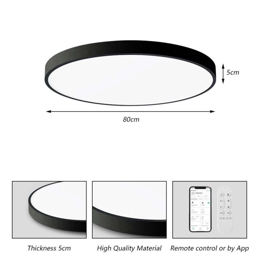Immax NEO 07313L - димируемо LED таванно осветително тяло SEMPLICI LED/96W/230V Ø 80 см Wi-Fi Tuya черно + дистанционно управление