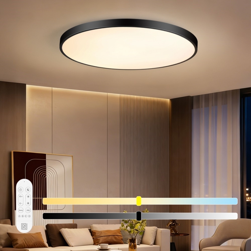 Immax NEO 07314L - Димируемо таванно LED осветително тяло SEMPLICI LED/128W/230V pr. 100 cm Wi-Fi Tuya черно + дистанционно управление