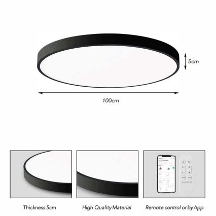 Immax NEO 07314L - Димируемо таванно LED осветително тяло SEMPLICI LED/128W/230V pr. 100 cm Wi-Fi Tuya черно + дистанционно управление