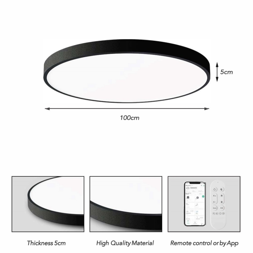 Immax NEO 07314L - Димируемо таванно LED осветително тяло SEMPLICI LED/128W/230V pr. 100 cm Wi-Fi Tuya черно + дистанционно управление