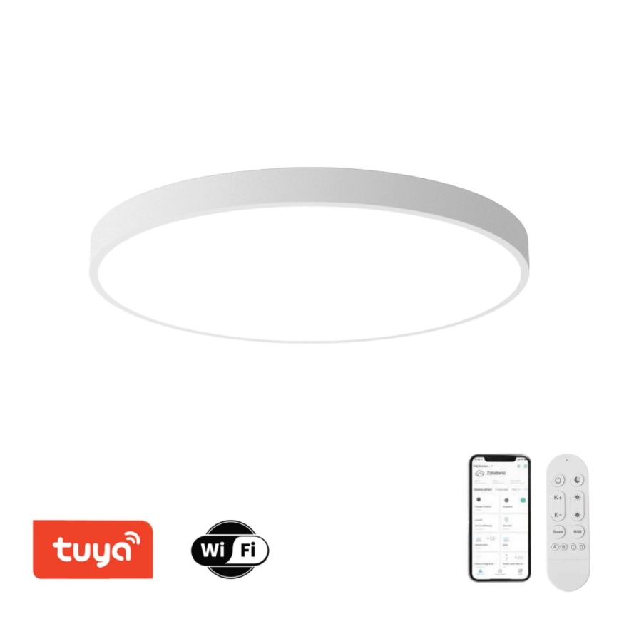 Immax NEO 07315L - димируемо LED таванно осветително тяло SEMPLICI LED/96W/230V, диаметър 80 см, Wi-Fi Tuya, бяло + дистанционно управление