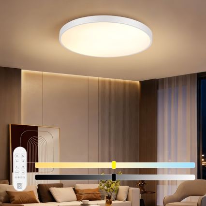 Immax NEO 07315L - димируемо LED таванно осветително тяло SEMPLICI LED/96W/230V, диаметър 80 см, Wi-Fi Tuya, бяло + дистанционно управление