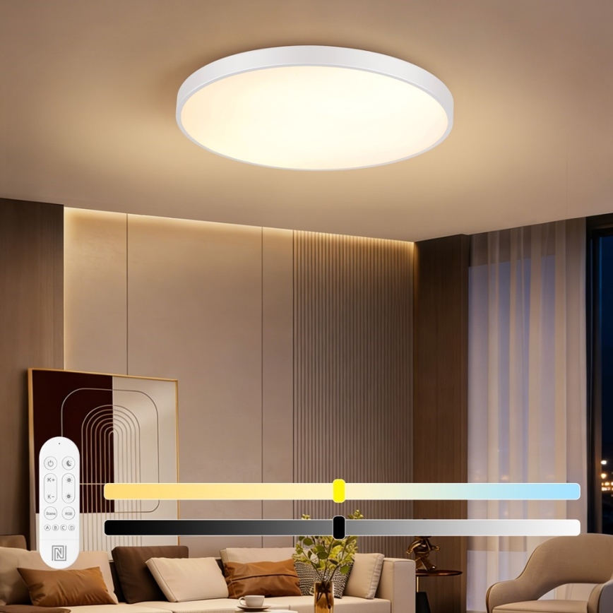 Immax NEO 07315L - димируемо LED таванно осветително тяло SEMPLICI LED/96W/230V, диаметър 80 см, Wi-Fi Tuya, бяло + дистанционно управление