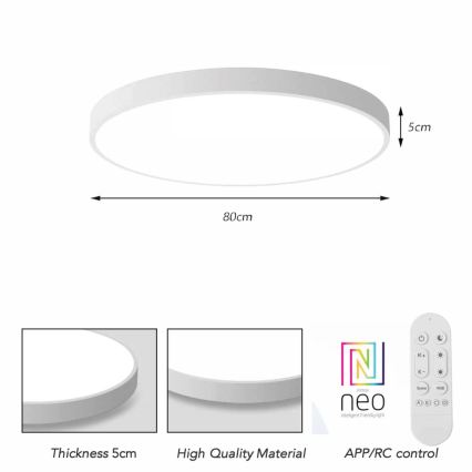 Immax NEO 07315L - димируемо LED таванно осветително тяло SEMPLICI LED/96W/230V, диаметър 80 см, Wi-Fi Tuya, бяло + дистанционно управление