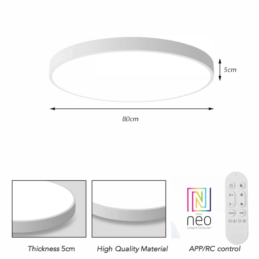 Immax NEO 07315L - димируемо LED таванно осветително тяло SEMPLICI LED/96W/230V, диаметър 80 см, Wi-Fi Tuya, бяло + дистанционно управление