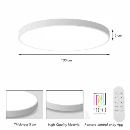 Immax NEO 07316L - Димируемо LED таванно осветително тяло SEMPLICI LED/128W/230V Ø 100 см Wi-Fi Tuya бяло + дистанционно управление