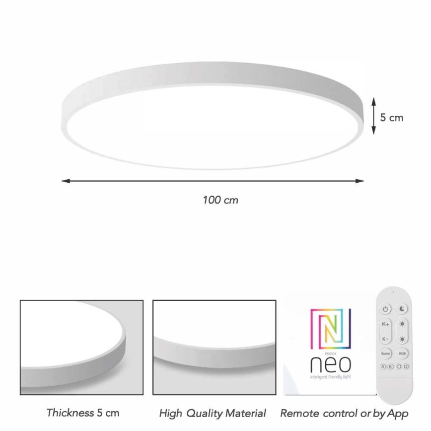 Immax NEO 07316L - Димируемо LED таванно осветително тяло SEMPLICI LED/128W/230V Ø 100 см Wi-Fi Tuya бяло + дистанционно управление