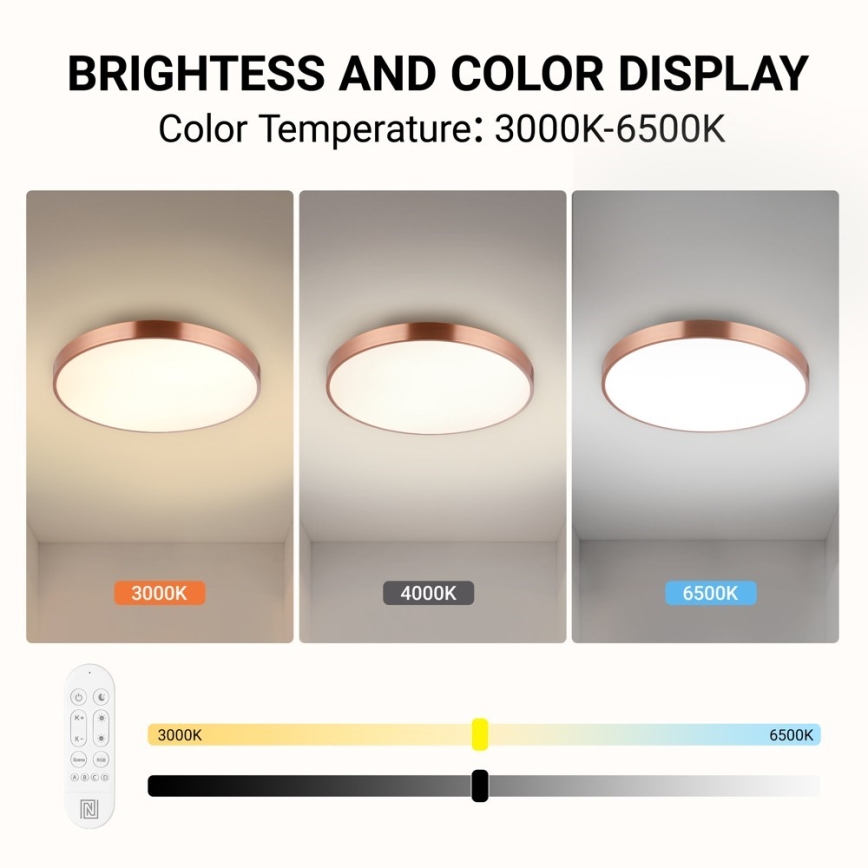 Immax NEO 07322L - LED плафон с възможност за димиране NEO LITE SEMPLICI LED/60W/230V Ø 60 см Tuya розово злато + дистанционно управление
