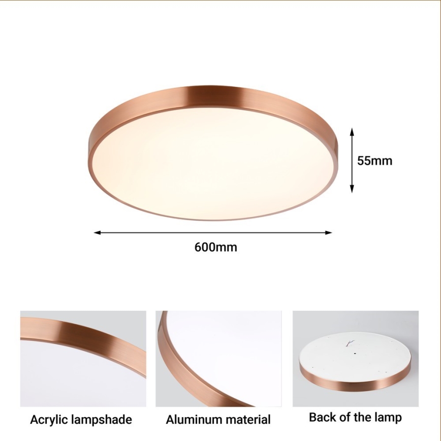 Immax NEO 07322L - LED плафон с възможност за димиране NEO LITE SEMPLICI LED/60W/230V Ø 60 см Tuya розово злато + дистанционно управление