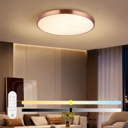 Immax NEO 07323L - Димируемо LED таванно осветително тяло SEMPLICI LED/96W/230V Ø 80 cm Wi-Fi Tuya, розово злато + дистанционно управление