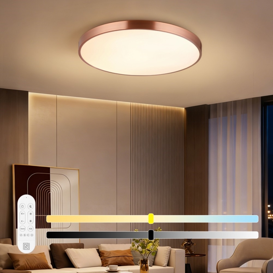 Immax NEO 07323L - Димируемо LED таванно осветително тяло SEMPLICI LED/96W/230V Ø 80 cm Wi-Fi Tuya, розово злато + дистанционно управление
