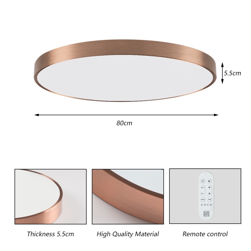 Immax NEO 07323L - Димируемо LED таванно осветително тяло SEMPLICI LED/96W/230V Ø 80 cm Wi-Fi Tuya, розово злато + дистанционно управление