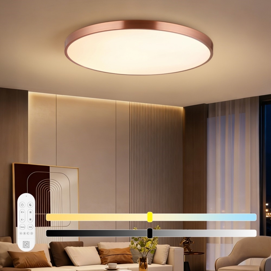 Immax NEO 07324L - димируемо LED таванно осветително тяло SEMPLICI LED/128W/230V диаметър 100 см Wi-Fi Tuya златно + с дистанционно управление