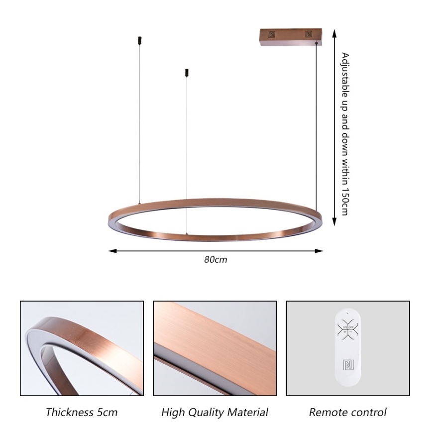 Immax NEO 07327L - LED димируем полилей на кабел FINO LED/55W/230V 80 см Tuya розово злато + дистанционно управление