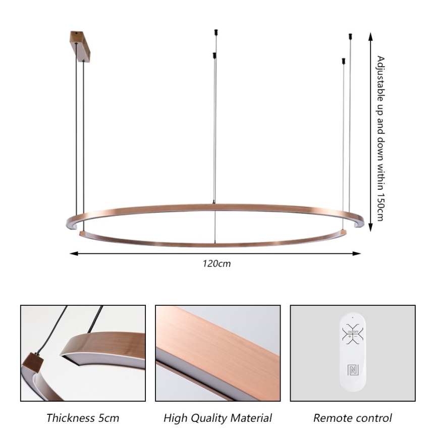 Immax NEO 07328L - LED димируем полилей на кабел FINO LED/72W/230V 120 cm Tuya розово злато + дистанционно управление