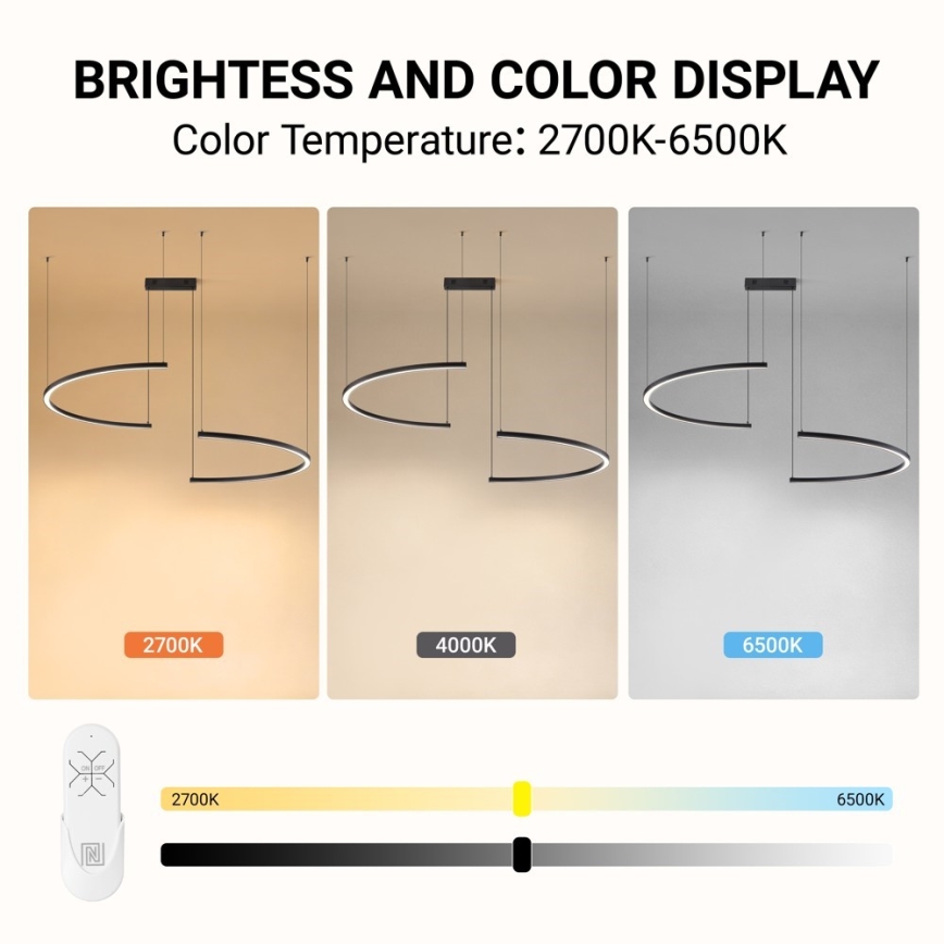 Immax NEO 07329L - LED полилей на кабел FINO с димиране LED/72W/230V 120 cm Tuya черен + дистанционно управление
