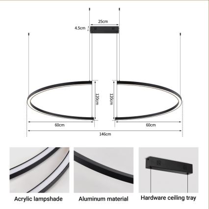 Immax NEO 07329L - LED полилей на кабел FINO с димиране LED/72W/230V 120 cm Tuya черен + дистанционно управление