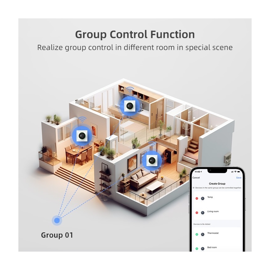 Immax NEO 07535L - Умен термостат за електрическо подово отопление 230V/16A, Wi‑Fi (Tuya)