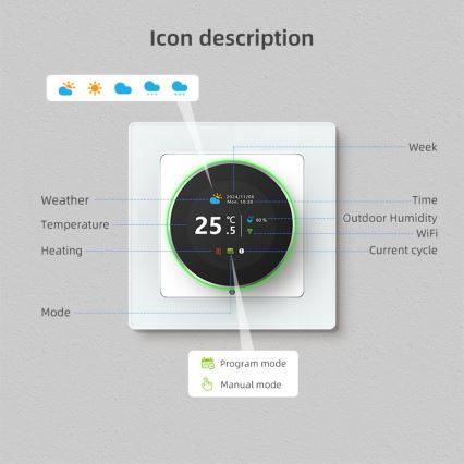 Immax NEO 07535L - Умен термостат за електрическо подово отопление 230V/16A, Wi‑Fi (Tuya)
