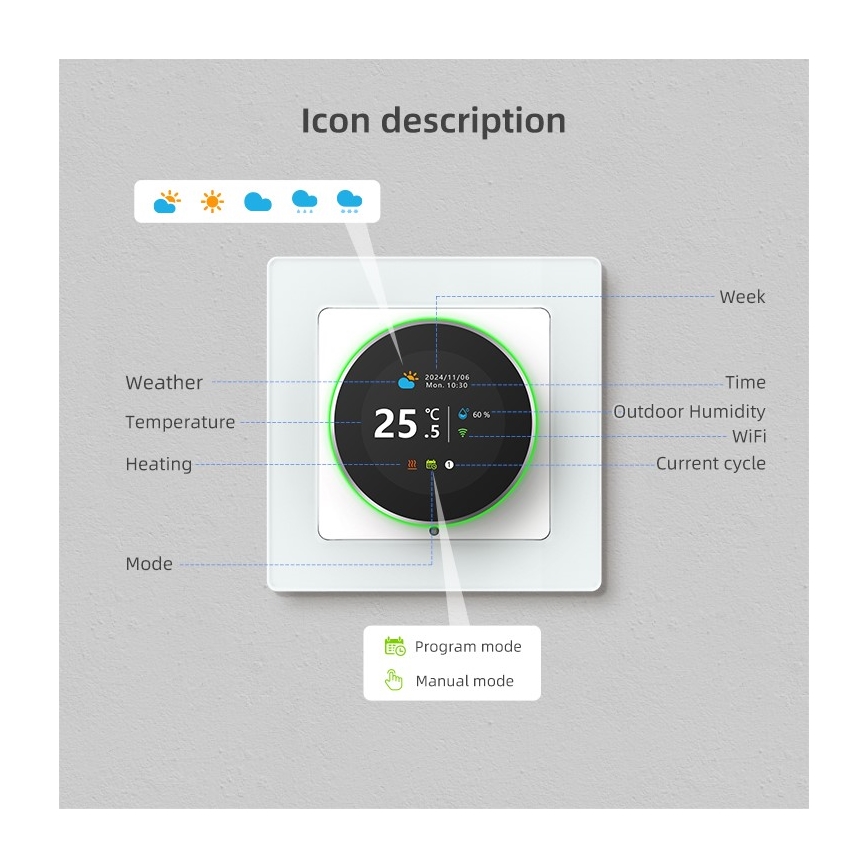 Immax NEO 07535L - Умен термостат за електрическо подово отопление 230V/16A, Wi‑Fi (Tuya)