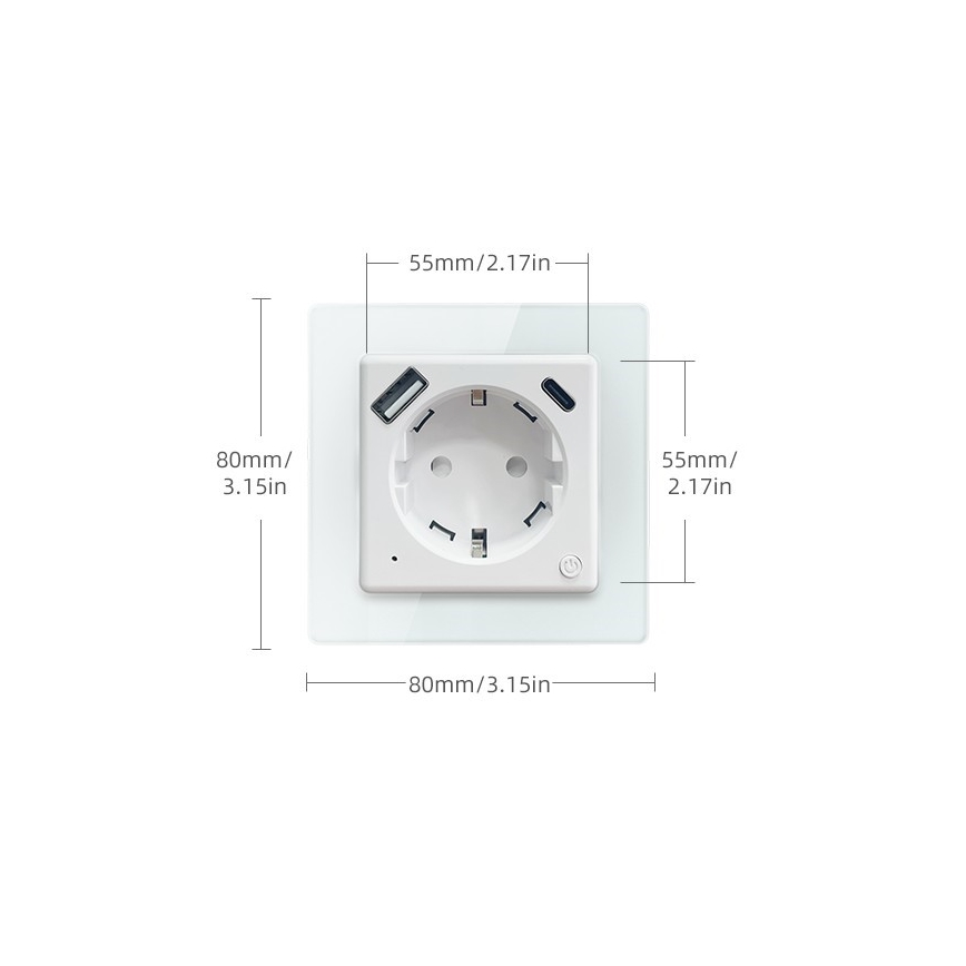 Immax NEO 07552L - Умен контакт тип F 16A/230V + 1x USB-A + 1x USB-C PD 20W Tuya