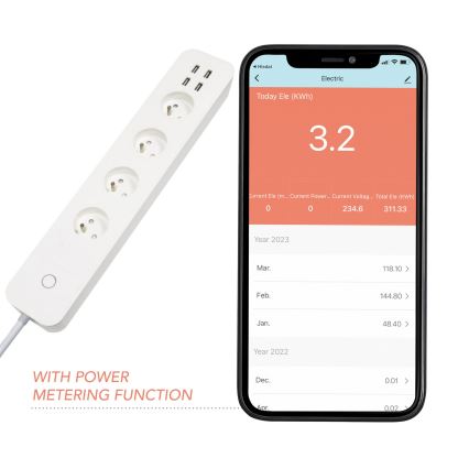 Immax NEO 07707L - Разклонител NEO LITE Smart 4AC + 4USB Wi-Fi Tuya 1,5 м