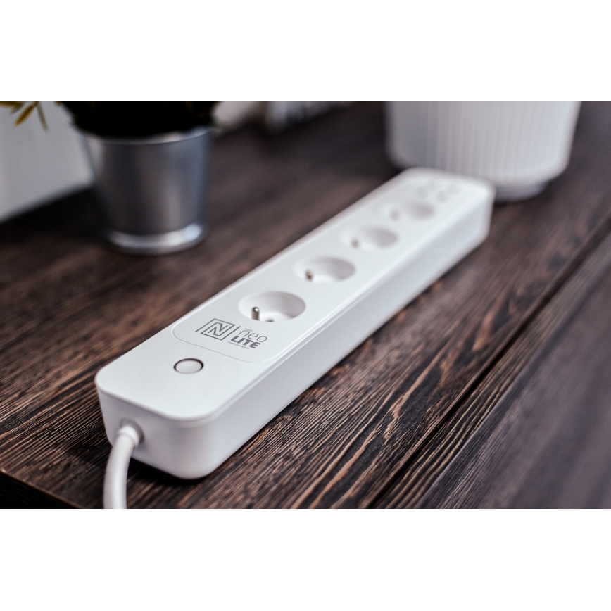 Immax NEO 07707L - Разклонител NEO LITE Smart 4AC + 4USB Wi-Fi Tuya 1,5 м