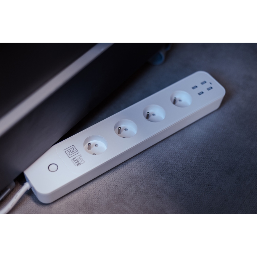 Immax NEO 07707L - Разклонител NEO LITE Smart 4AC + 4USB Wi-Fi Tuya 1,5 м