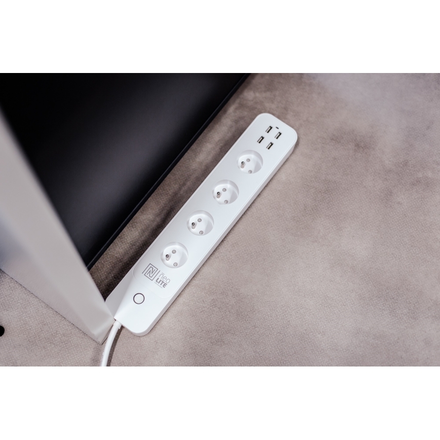Immax NEO 07707L - Разклонител NEO LITE Smart 4AC + 4USB Wi-Fi Tuya 1,5 м