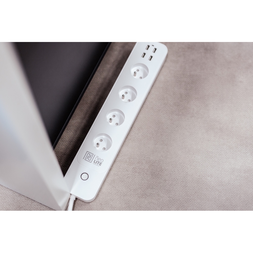 Immax NEO 07707L - Разклонител NEO LITE Smart 4AC + 4USB Wi-Fi Tuya 1,5 м