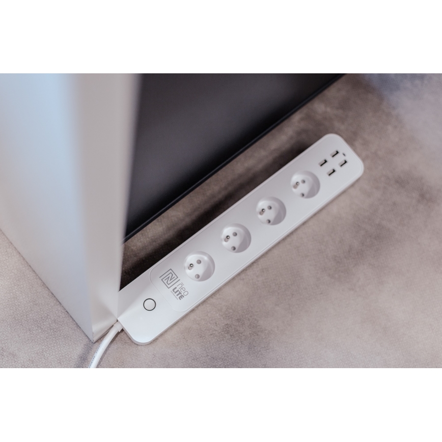 Immax NEO 07707L - Удължителен кабел NEO LITE Smart 4AC + 4USB Wi-Fi Tuya 1,5м