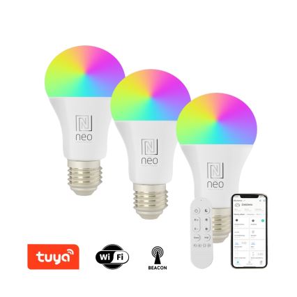 Immax NEO 07712CDO - К-кт 3x LED RGB+CCT Димируема крушка E27/9W/230V Wi-Fi Tuya + дистанционно управление