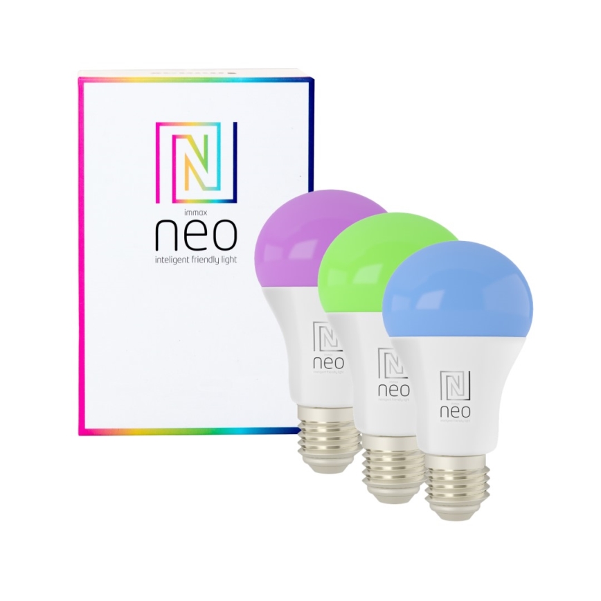 Immax NEO 07712CDO - К-кт 3x LED RGB+CCT Димируема крушка E27/9W/230V Wi-Fi Tuya + дистанционно управление