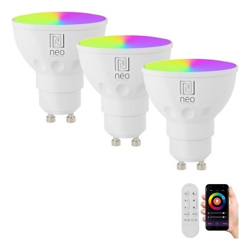 Immax NEO 07724CDO - Комплект от 3 LED RGB+CCT димируеми крушки GU10/4,8W/230V 2700-6500K Wi-Fi Tuya + дистанционно управление