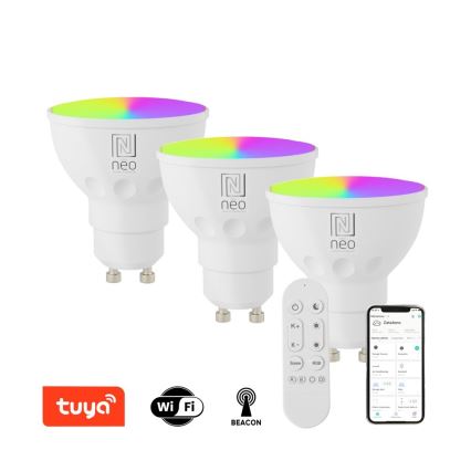 Immax NEO 07724CDO - Комплект от 3 LED RGB+CCT димируеми крушки GU10/4,8W/230V 2700-6500K Wi-Fi Tuya + дистанционно управление