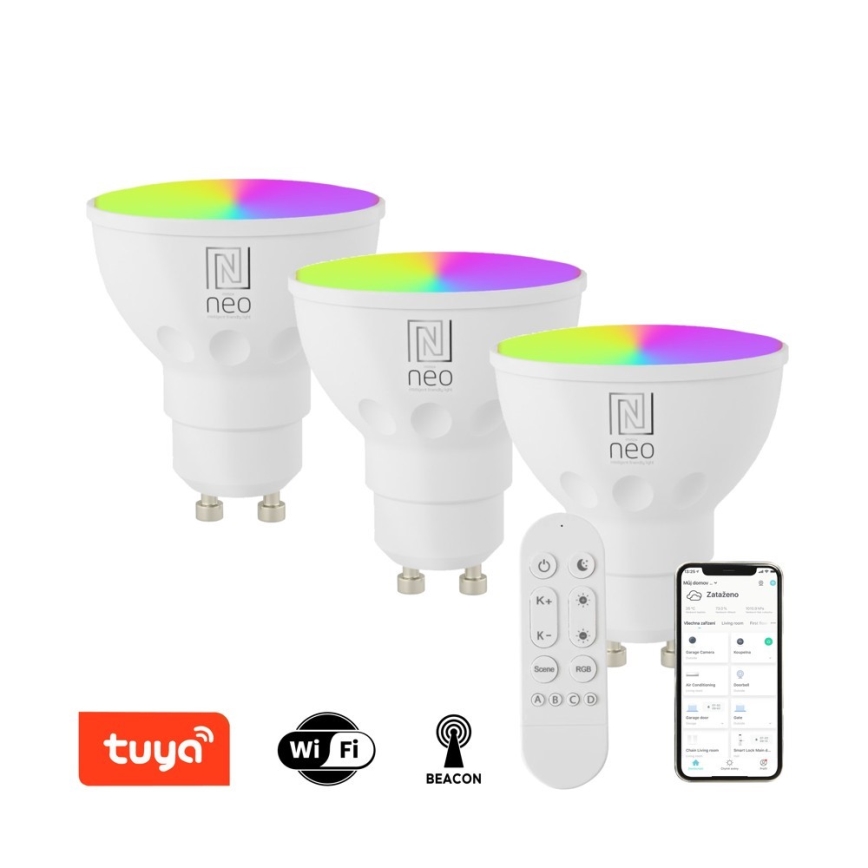 Immax NEO 07724CDO - Комплект от 3 LED RGB+CCT димируеми крушки GU10/4,8W/230V 2700-6500K Wi-Fi Tuya + дистанционно управление