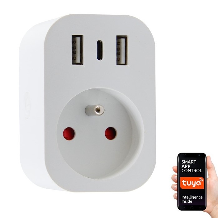 Immax NEO 07772L- Интелигентен разклонител за контакти 16A/230V + 2xUSB+1xUSB C Wi-Fi Tuya