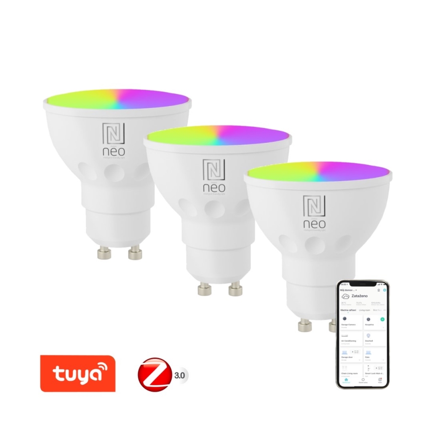 Immax NEO 07777C - Комплект от 3 бр. регулируеми LED крушки RGB+CCT GU10/4,8W/230V с Tuya управление
