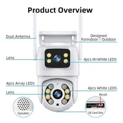 Immax NEO 07783L - Външна смарт камера със сензор DOUBLE 355° P/T 2x2MP IP65 Wi-Fi Tuya
