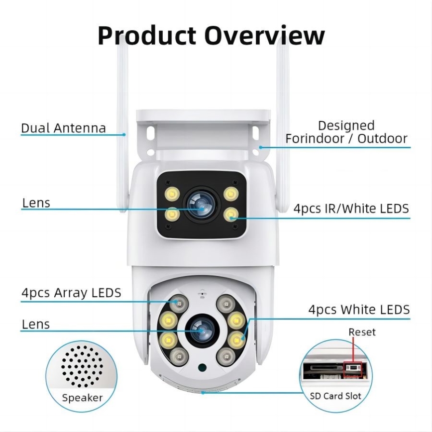 Immax NEO 07783L - Външна смарт камера със сензор DOUBLE 355° P/T 2x2MP IP65 Wi-Fi Tuya