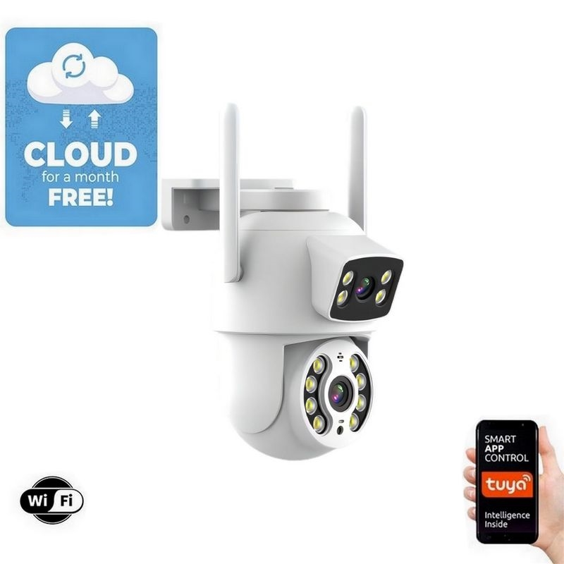 Immax NEO 07783L - Външна смарт камера със сензор DOUBLE 355° P/T 2x2MP IP65 Wi-Fi Tuya