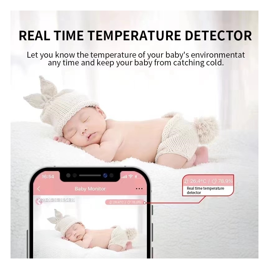 Immax NEO 07798L - Интелигентен презареждащ бебешки монитор 5V Wi-Fi Tuya розов