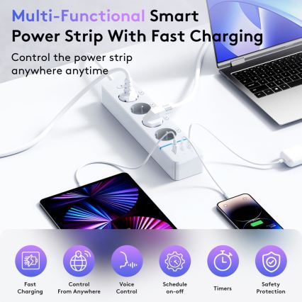 Immax NEO 07821L - Разклонител NEO LITE Smart 4AC+1xUSB+2xUSB-C Wi-Fi