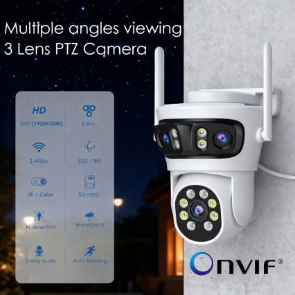 Immax NEO 07823L - Умна външна камера с три сензора 2MP+2MP+2MP 5V Wi-Fi