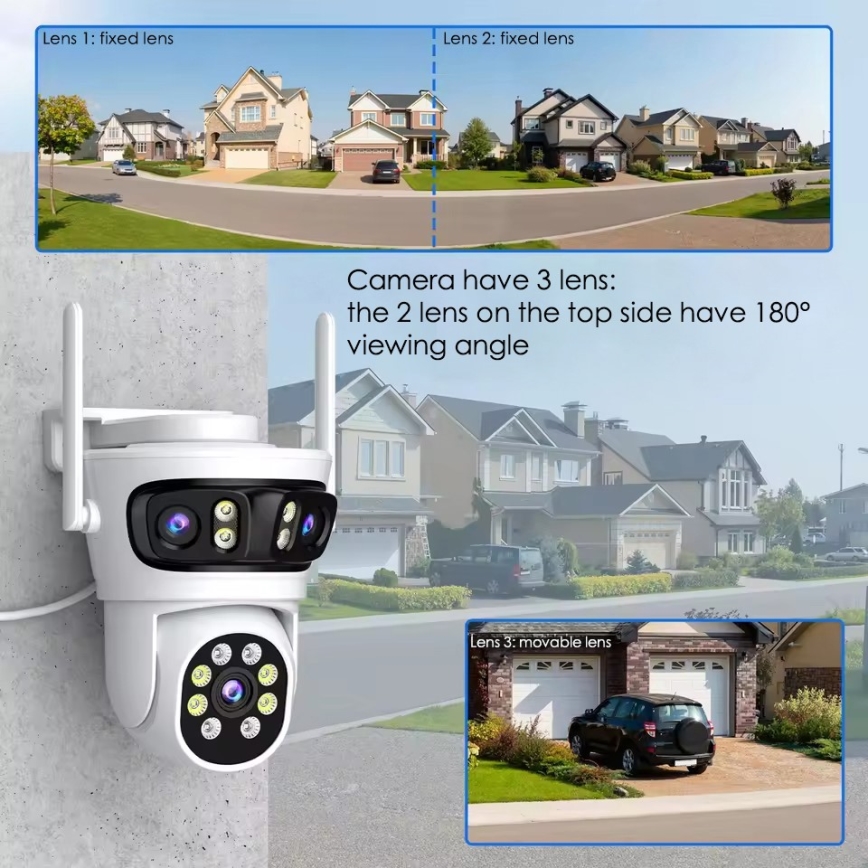 Immax NEO 07823L - Умна външна камера с три сензора 2MP+2MP+2MP 5V Wi-Fi